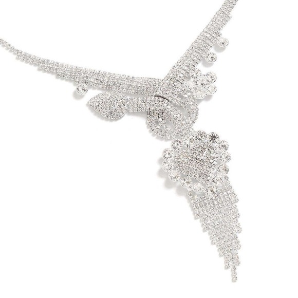 Rhinestone White Austrian Crystal Bracelet (6.00 In) attached Ring Size 6 Cuff - Picture 9 of 10